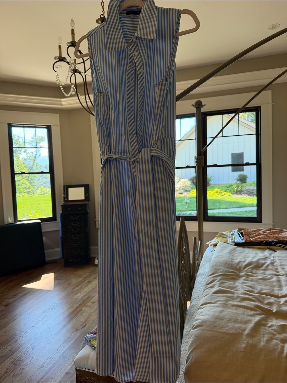 Tommy Hilfiger Blue and White Striped Sleeveless Shirt Dress